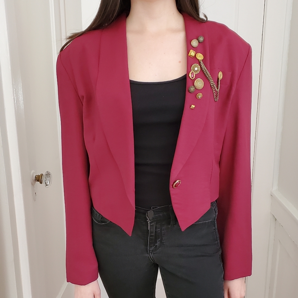 NINA K  Burgandy  Gold Button Blazer S Vtg EUC